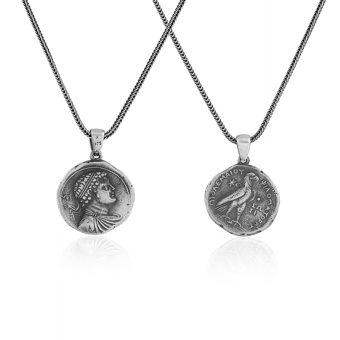 Sterling Silver Men's Coin Necklace with Antique Caesar Pendant - Antique Caesar Design in Sterling Silver - Birthday Gifts