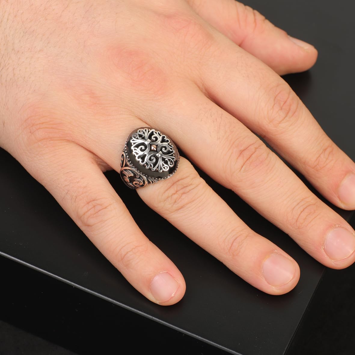 Onyx Ring Signet Ring Ottoman Vintage 925 Sterling Silver Promise Engagement Gemstone Ring Gift for Husband