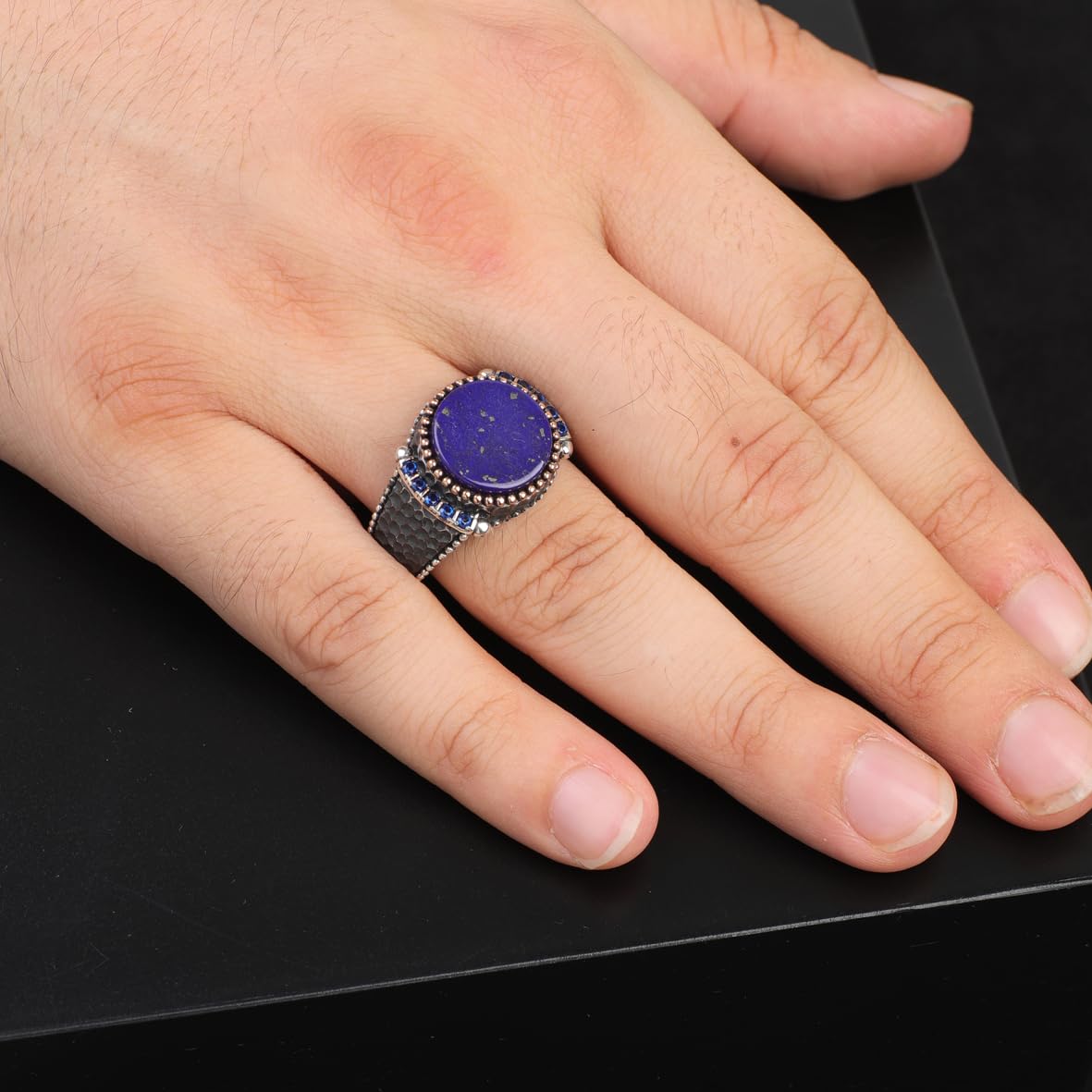 Handmade Lapis Lazuli Signet Ring for Men - Vintage 925 Sterling Silver Pinky Ring with Polished Gemstone