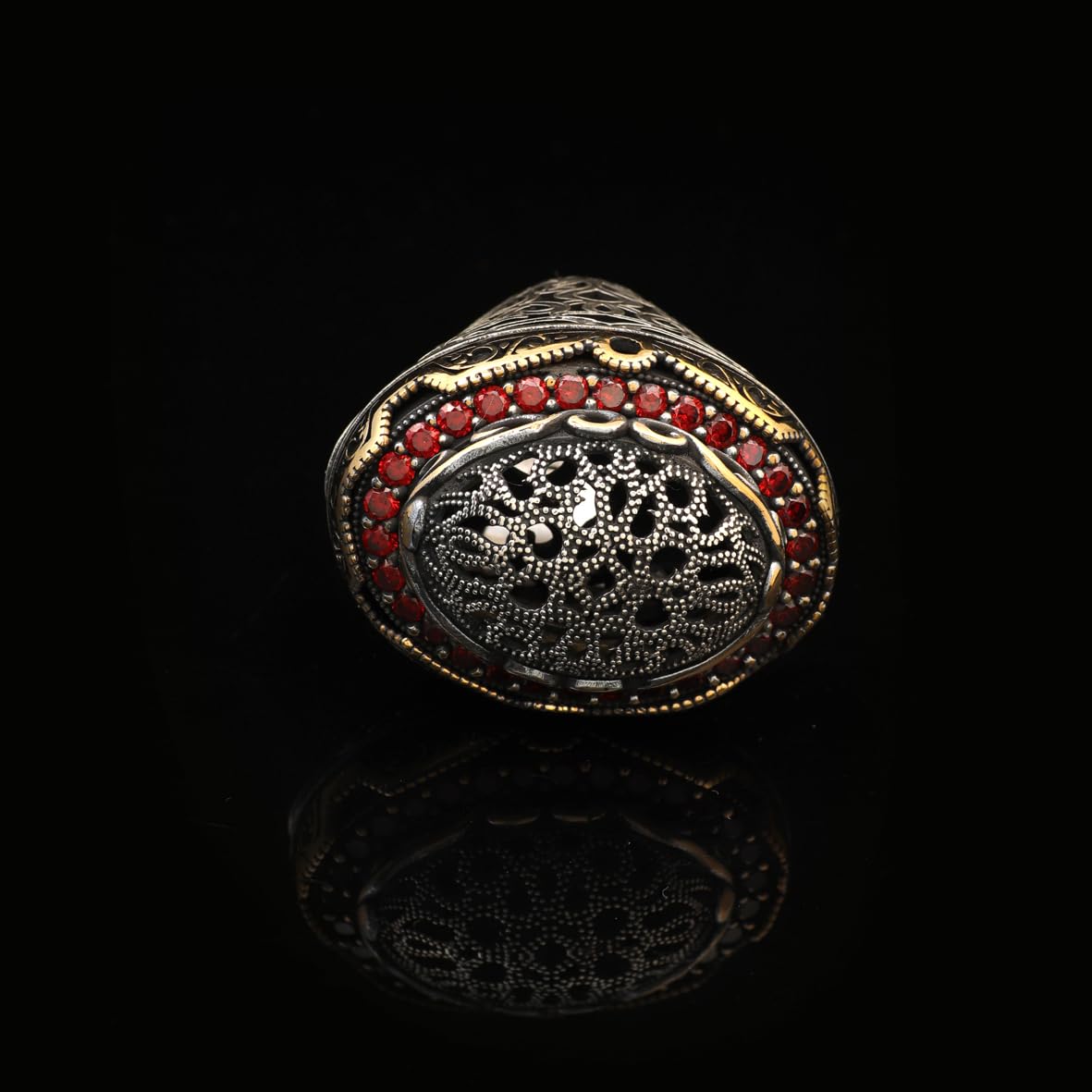 Garnet Ring Ottoman Style – Large Statement Vintage Ring for Men