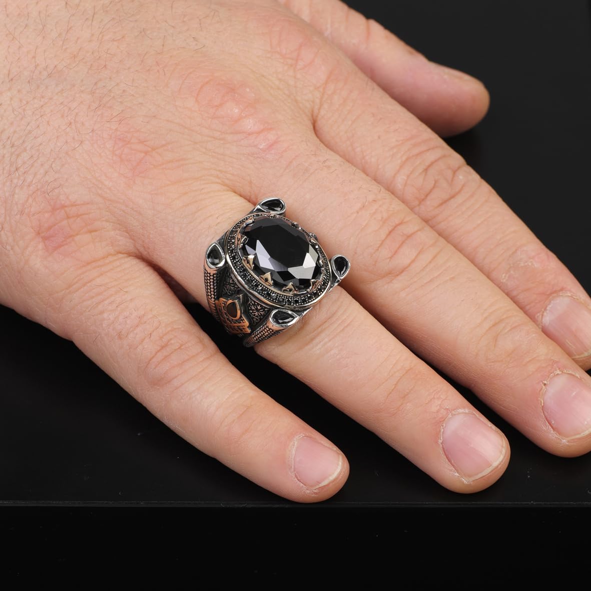 Handmade Onyx Ring for Men – Ottoman Style Gemstone in Sterling Silver