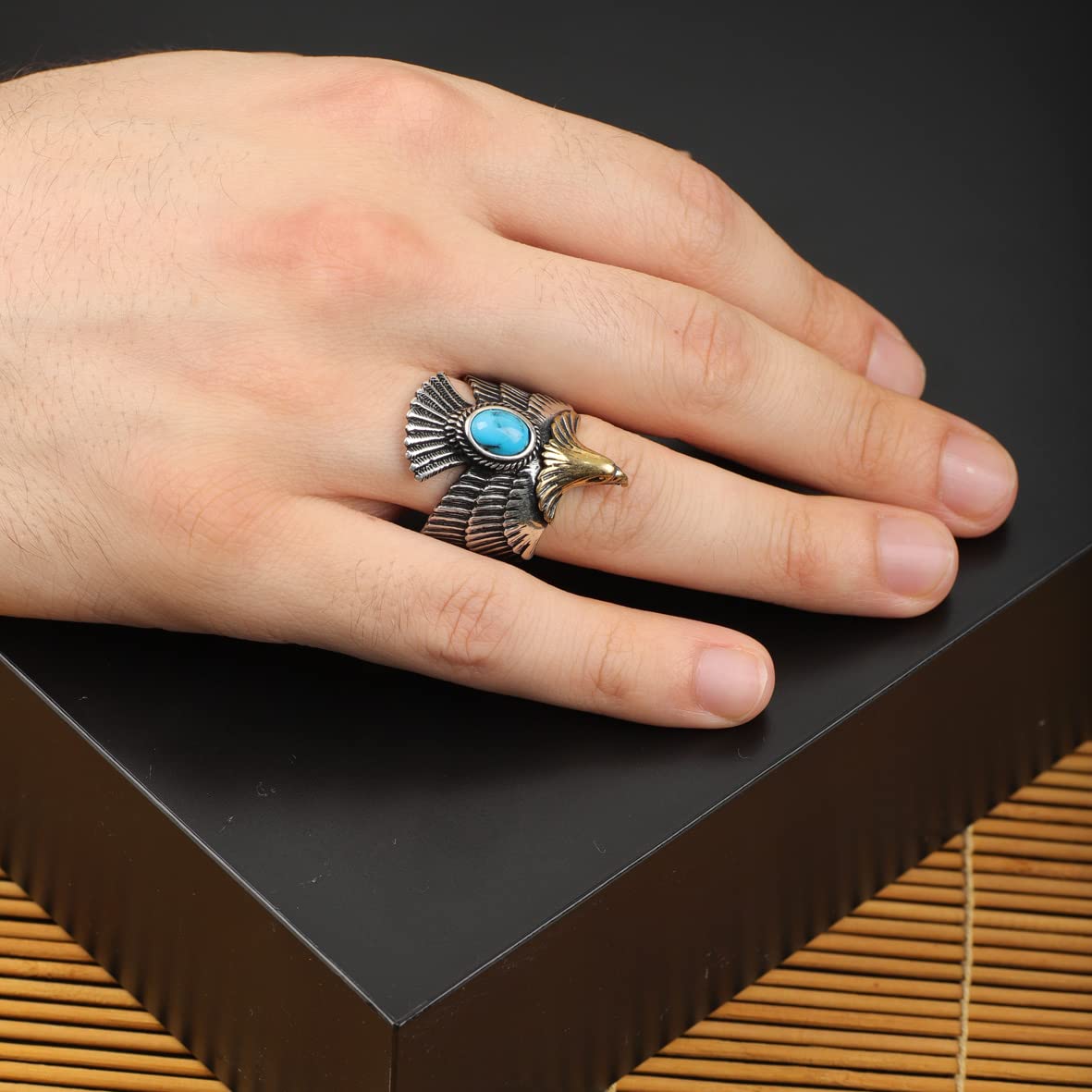 Men Silver Eagle Ring