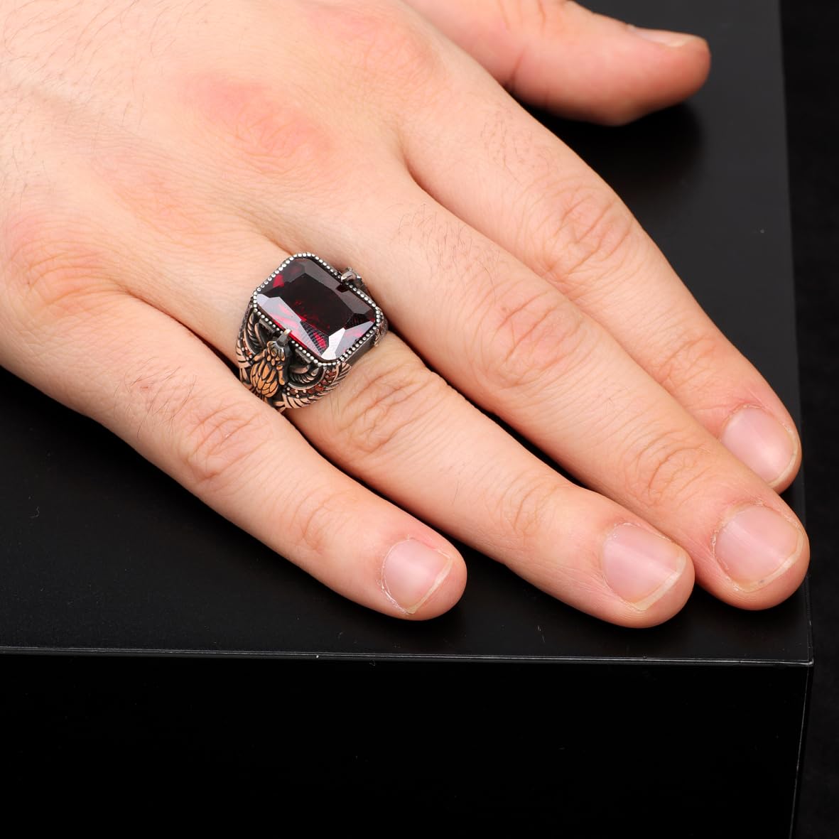 925 Sterling Silver Eagle Ring for Men - Ruby Eagle Ring for Men - 925 Sterling Silver Eagle Design Jewelry - Birthday Gifts