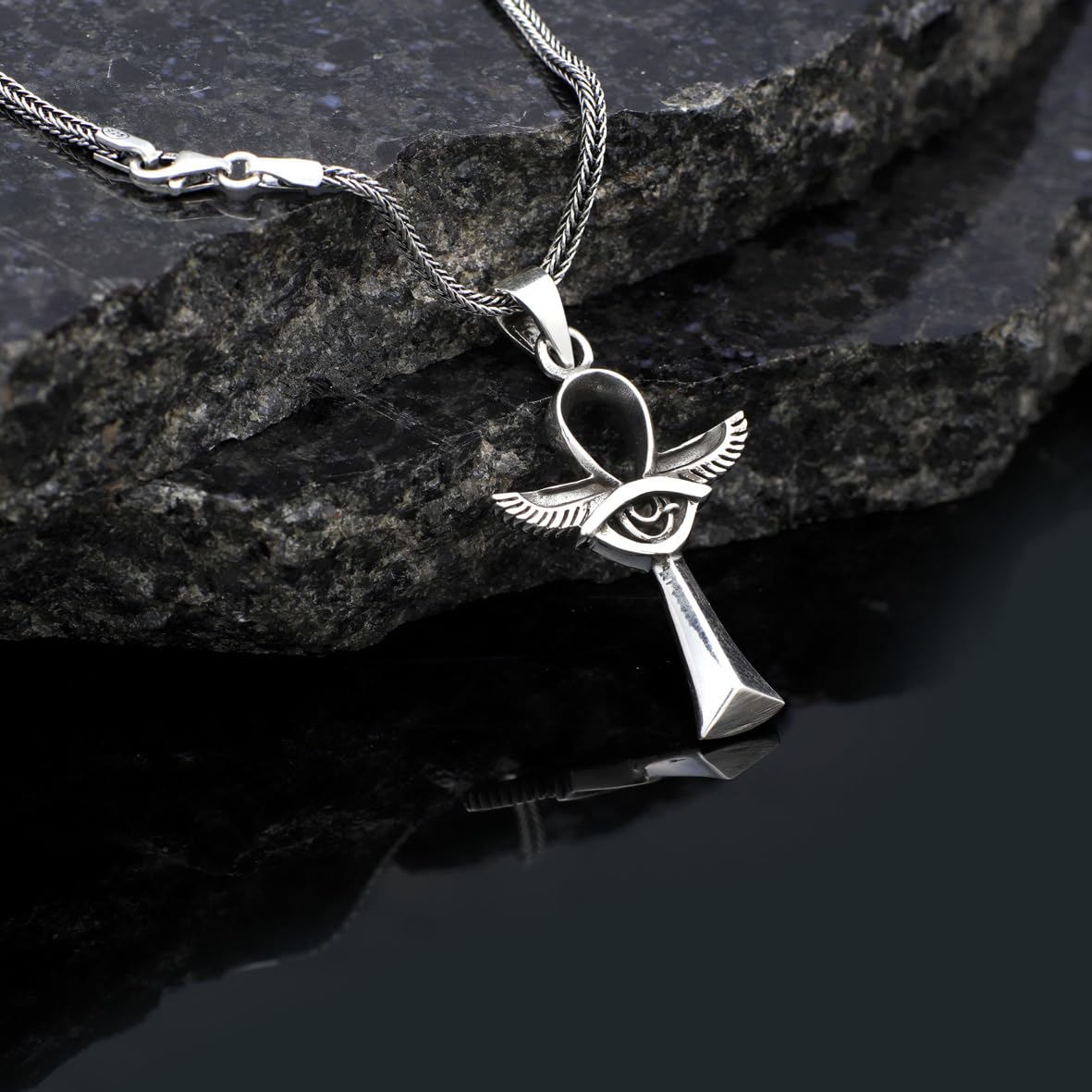 Men's Sterling Silver Eye of Horus Necklace with Stylish Silver Chain - Ancient Egyptian Symbol - Birthday Gifts