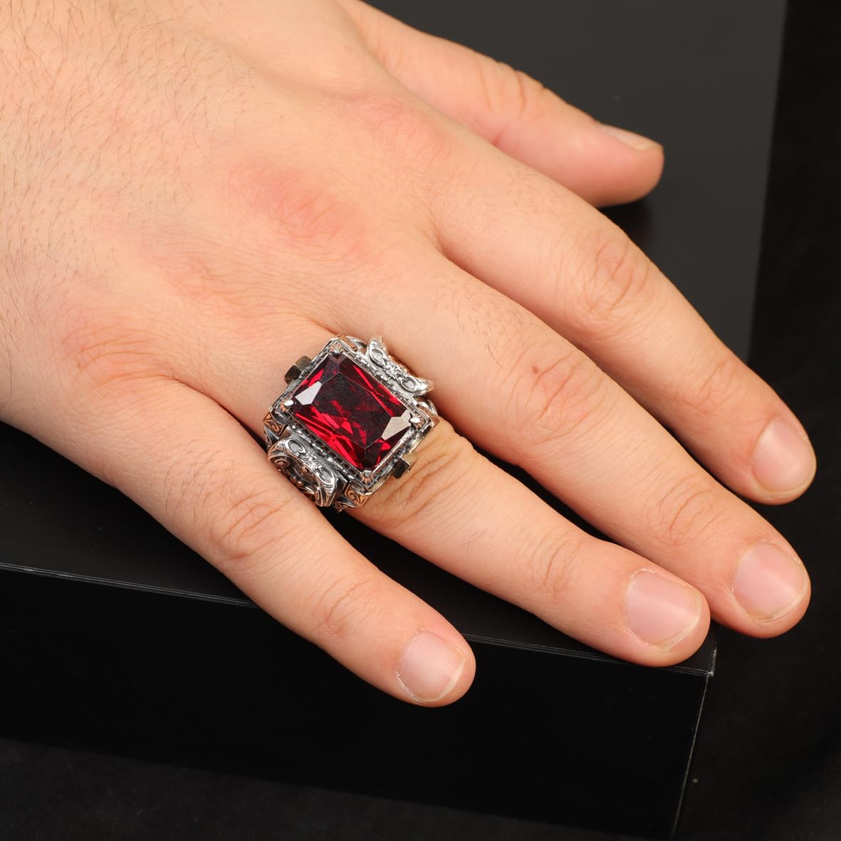 Garnet Ring Ottoman Vintage Design – Handmade Large Statement Gemstone Ring