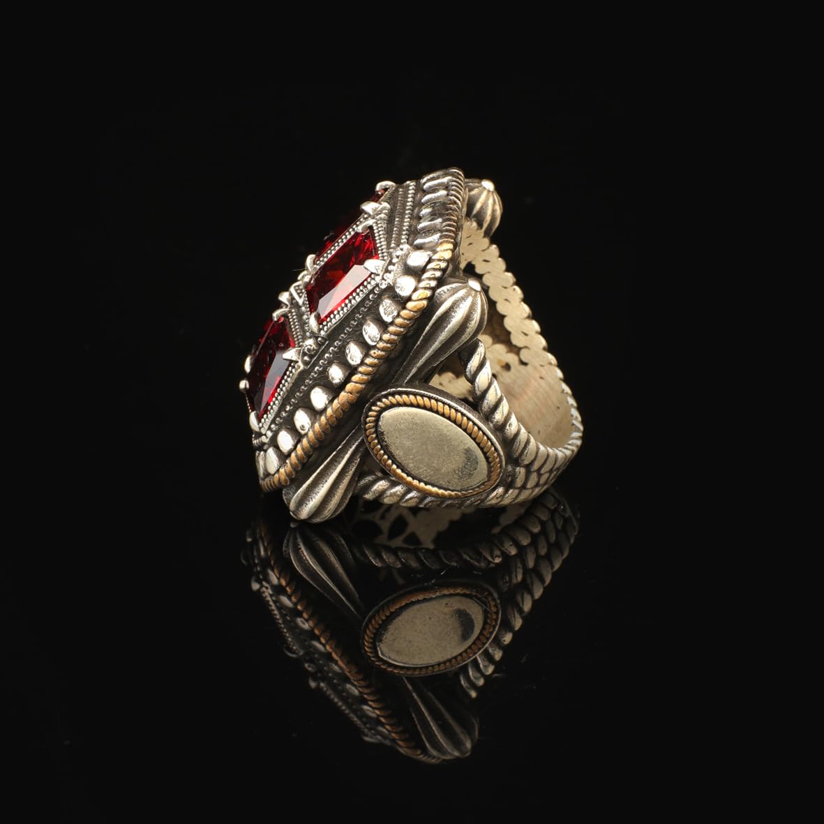 Garnet White Sapphire Large Statement Ring Whiskey Barrel Chunky Silver Ottoman Vintage 925 Sterling Engagement Promise Gemstone Gift for Husband