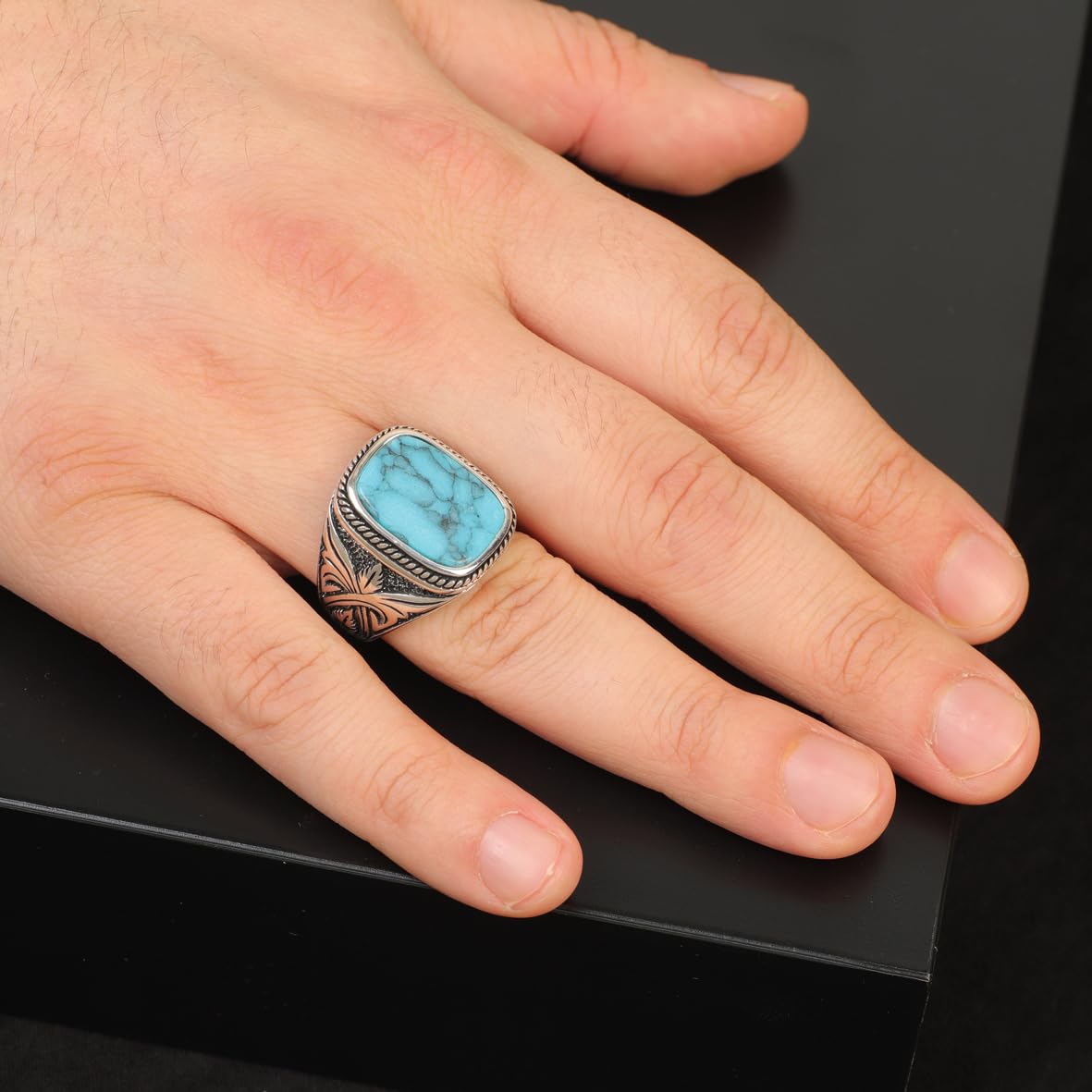 Mens Turquoise Ring Gemstone Ring Ottoman Statement Ring Vintage Ring Sterling Silver Ring Pinky Ring Silver Handmade Signet Ring
