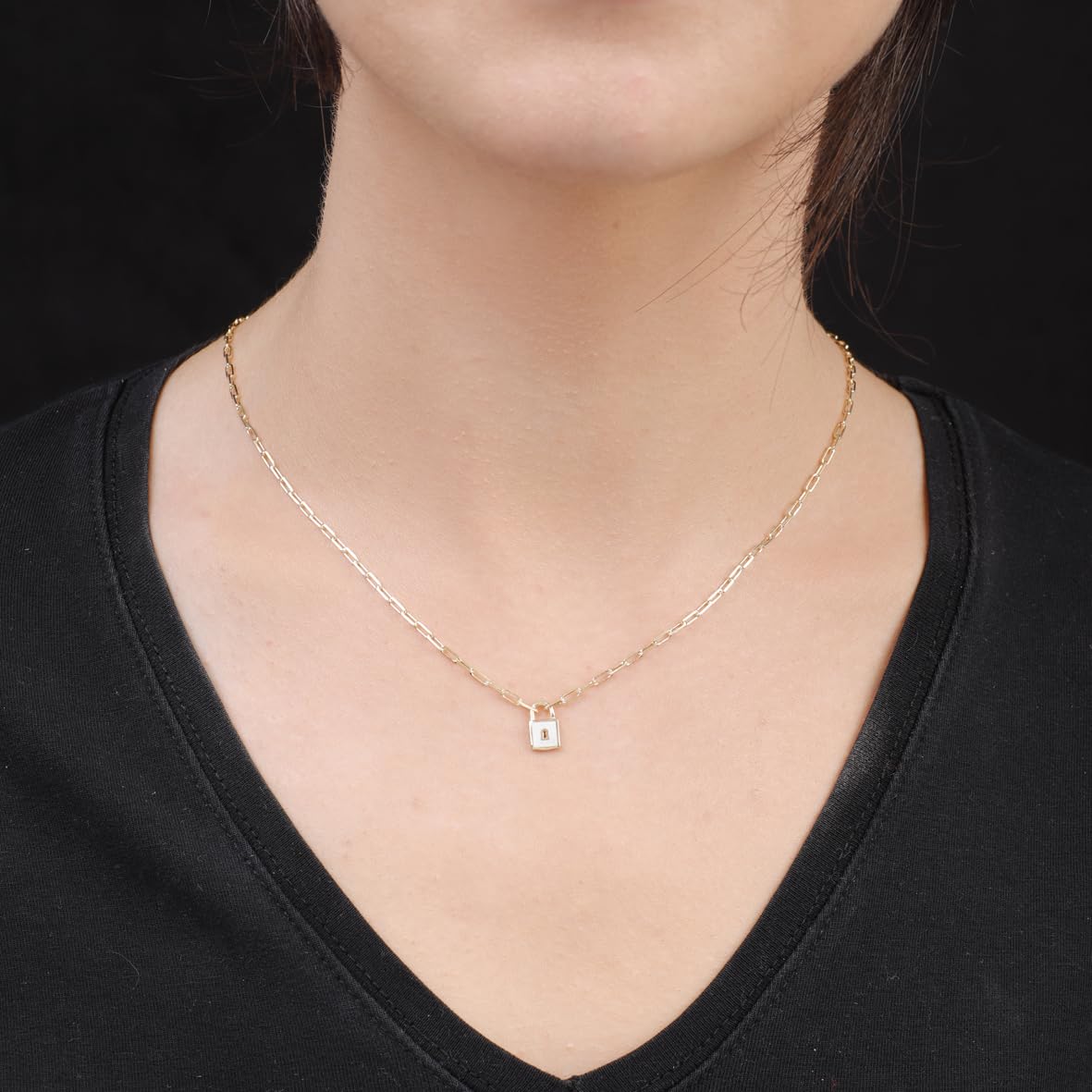 Gold Plated and Sterling Silver Lock Necklace - Lock Pendant Choker - Gold Plated and Sterling Silver for Women - Birthday Gifts for Women