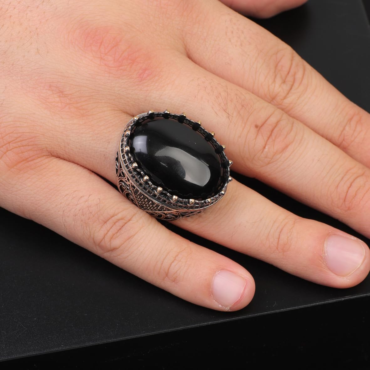 Black Onyx Ring with Micro Sapphire