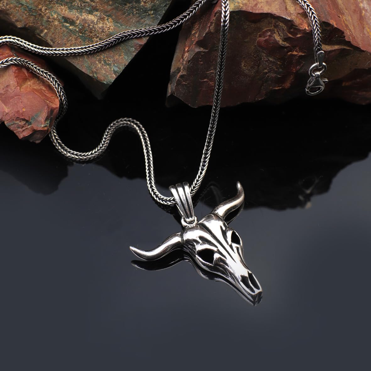 Sterling Silver Goat Necklace - Devil Pendant for Men with Gothic Biker Silver Necklace & Cleaning Cloth Gift - Men’s Goat Pendant Necklace