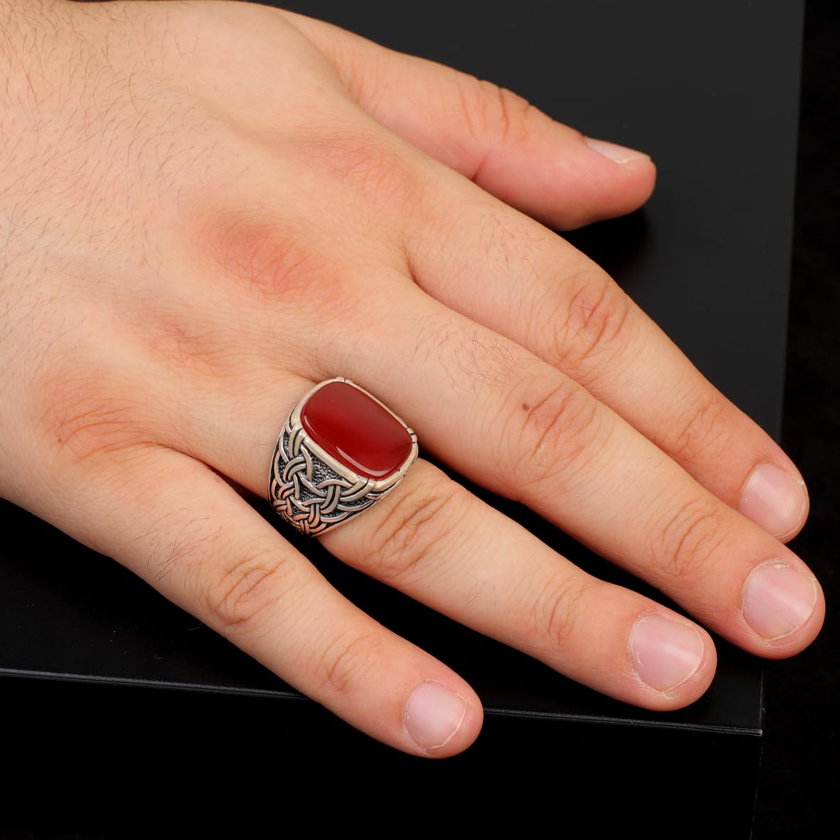 Vintage Carnelian Ring for Men – Sterling Silver Handmade Signet with Natural Gemstone – Custom Engraving Gift & Engagement Ring + Polishing Cloth