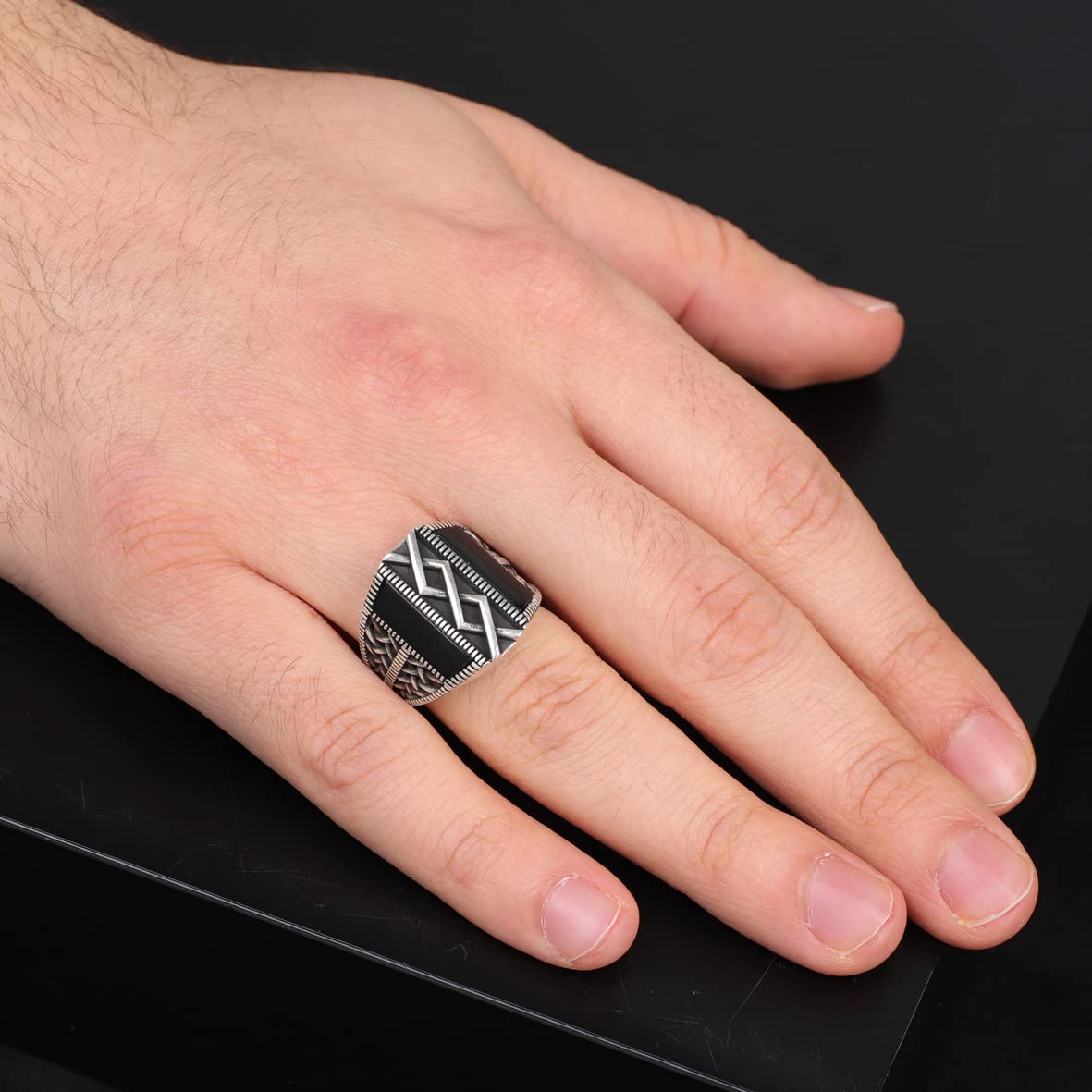 925K Sterling Silver Onyx Stone Ring