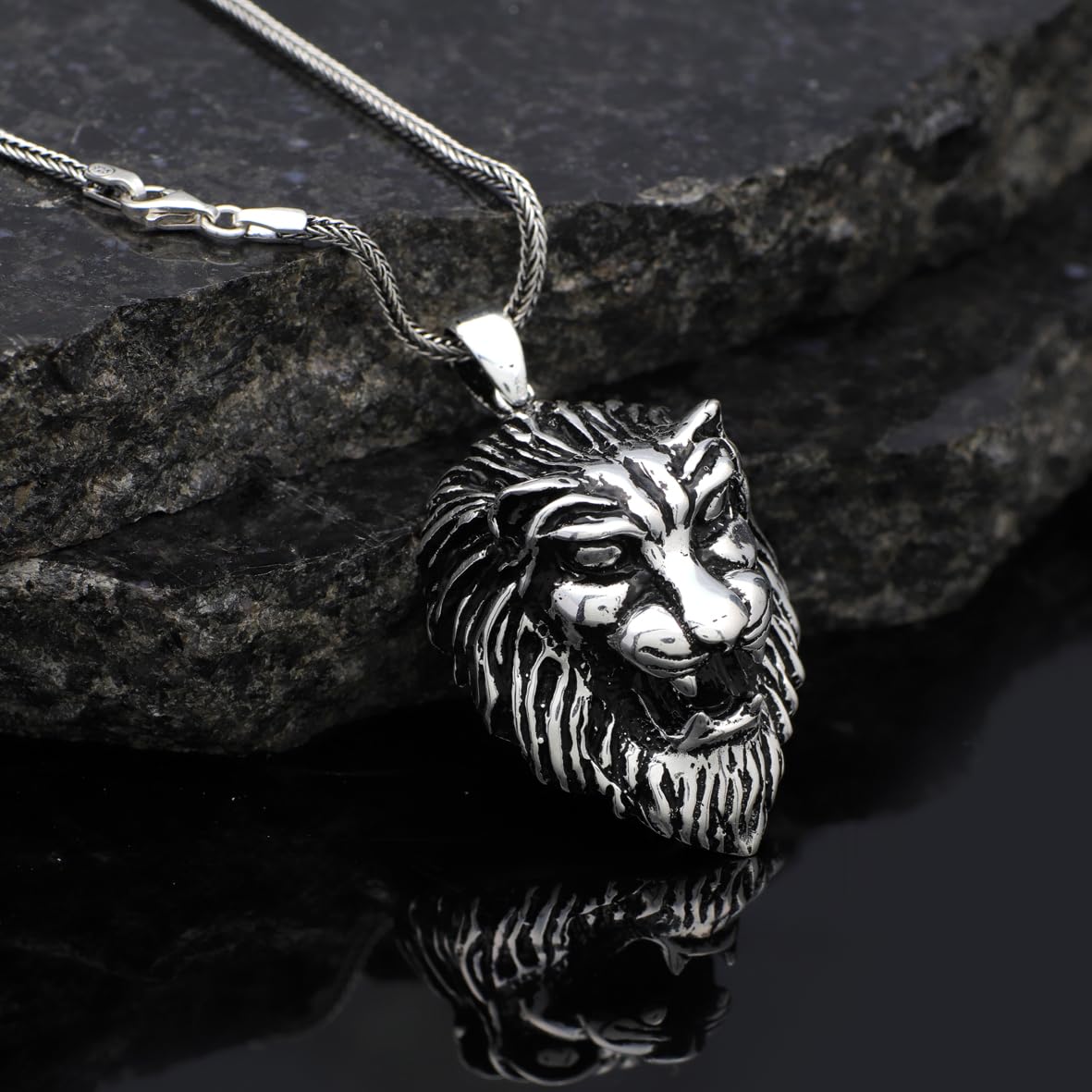 Men's Sterling Silver Chain with Exquisite Lion Pendant Necklace - Sterling Silver Animal Pendant on Stylish Men's Chain - Birthday Gifts