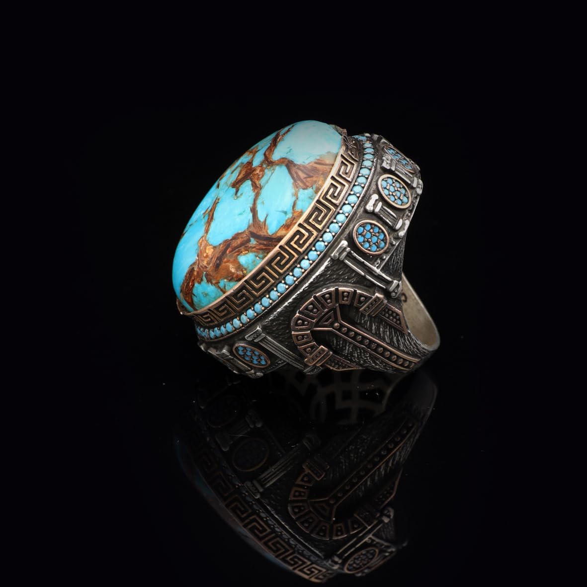 Special Turquoise Stone Ring – Large Oval Stone in Polished 925 Sterling Silver