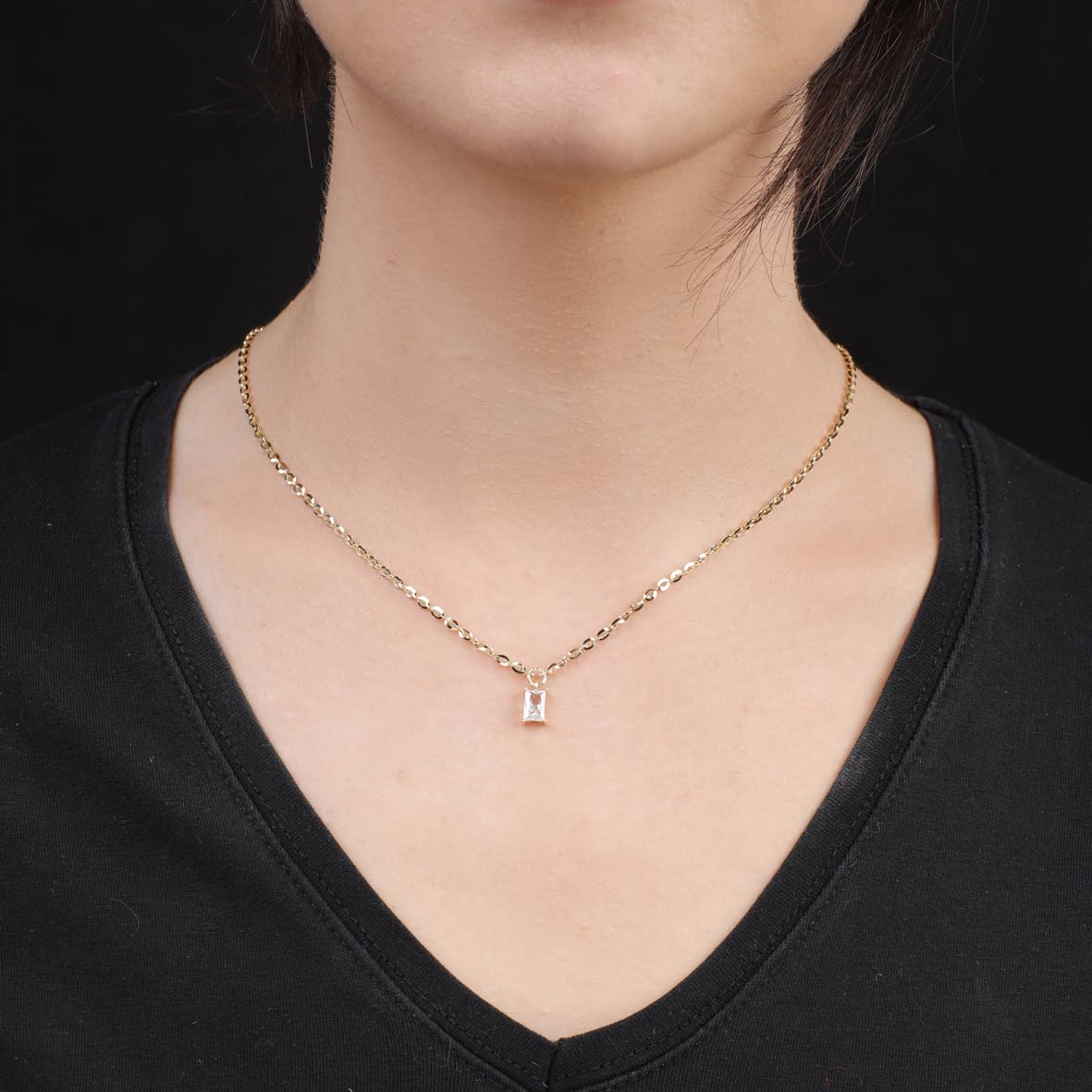 Baguette Necklace with Zircon Stone in Gold Plated Sterling Silver - Cute and Aesthetic Necklace - Gold Plated Sterling Silver for Women - Birthday Gifts for Women