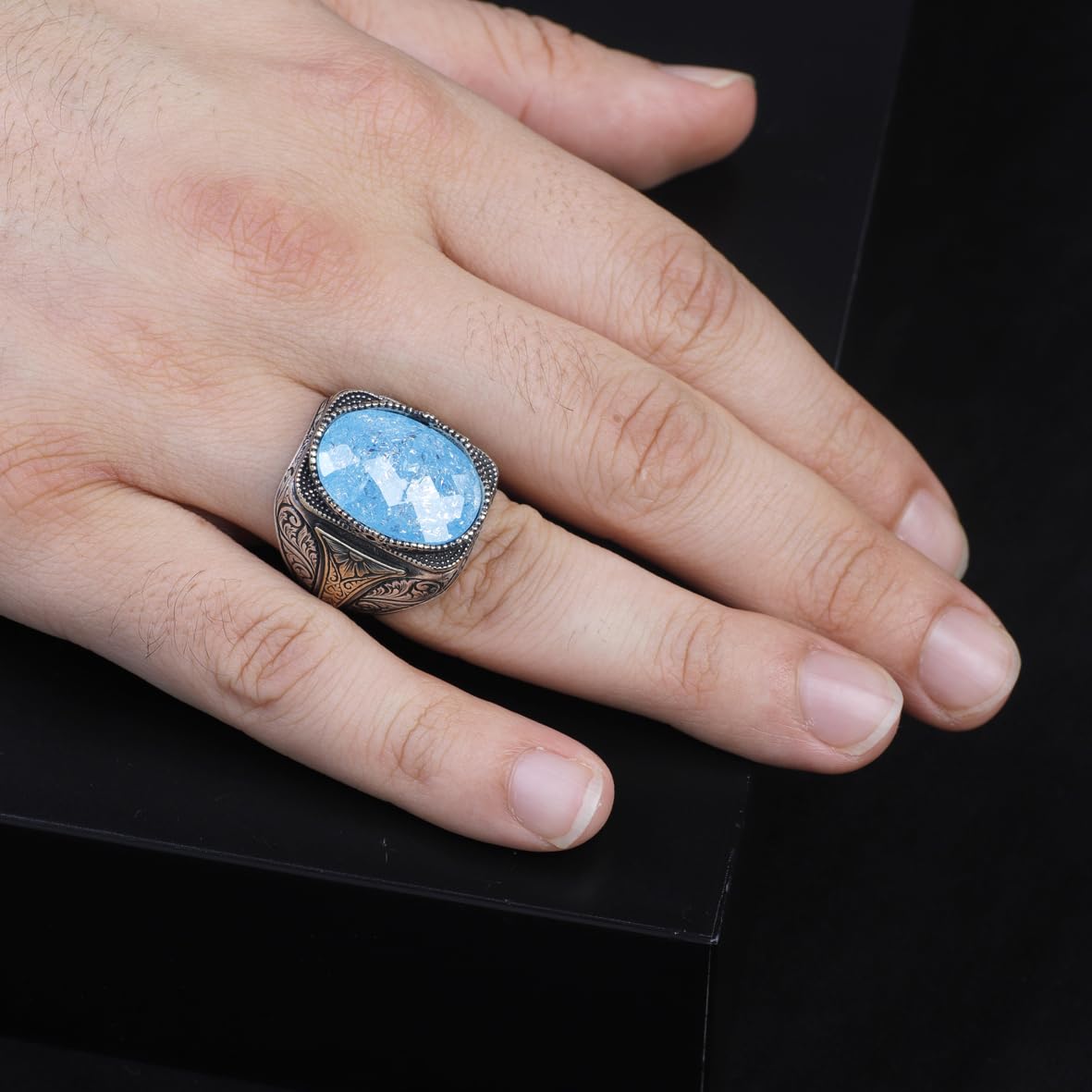 Vintage Handmade 925 Sterling Silver Men's Aquamarine Ring - 925 Sterling Silver Rings for Men - Handcrafted Ring for Men
