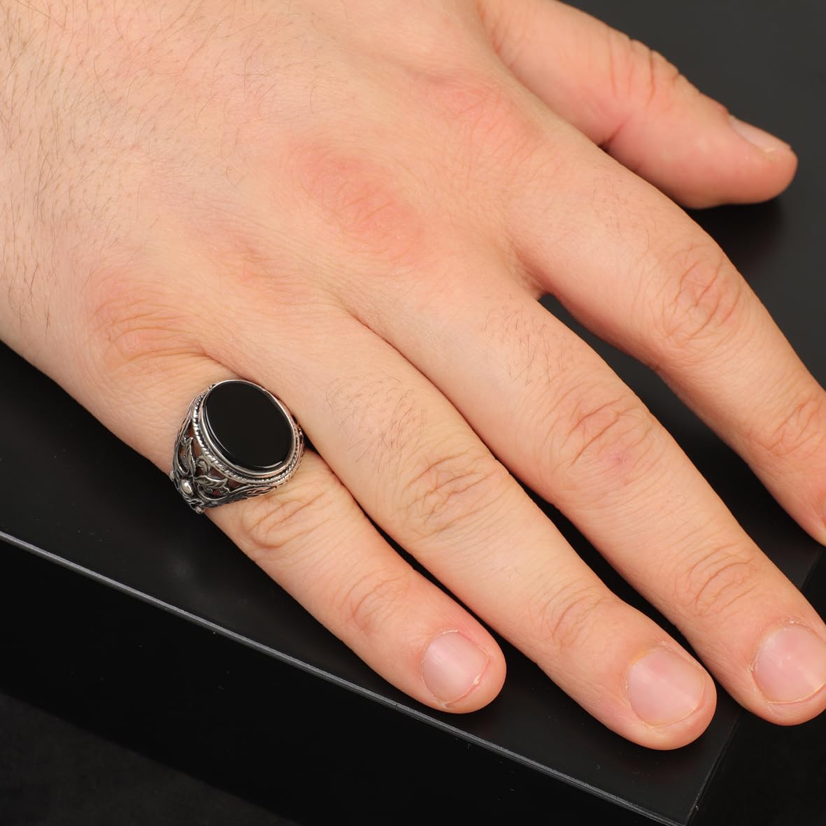 Onyx Ring Signet Ring Pinky Ring Ottoman Vintage 925 Sterling Silver Promise Engagement Gemstone Ring Gift for Husband