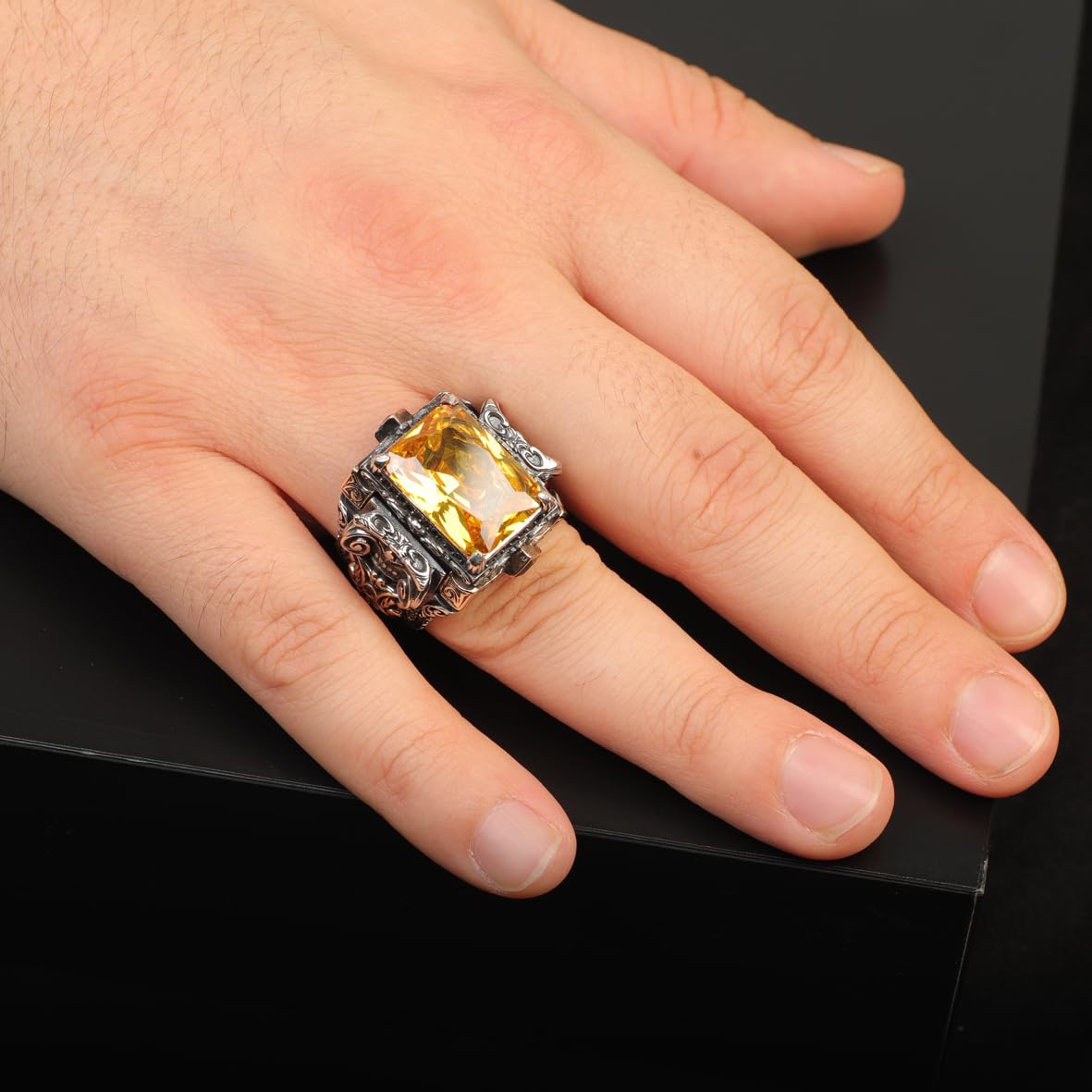 Handmade Citrine Ring Ottoman Vintage Ring Design Sterling Silver Ring Chunky Silver Ring Large Statement Ring Gemstone Ring Promise Ring for Him