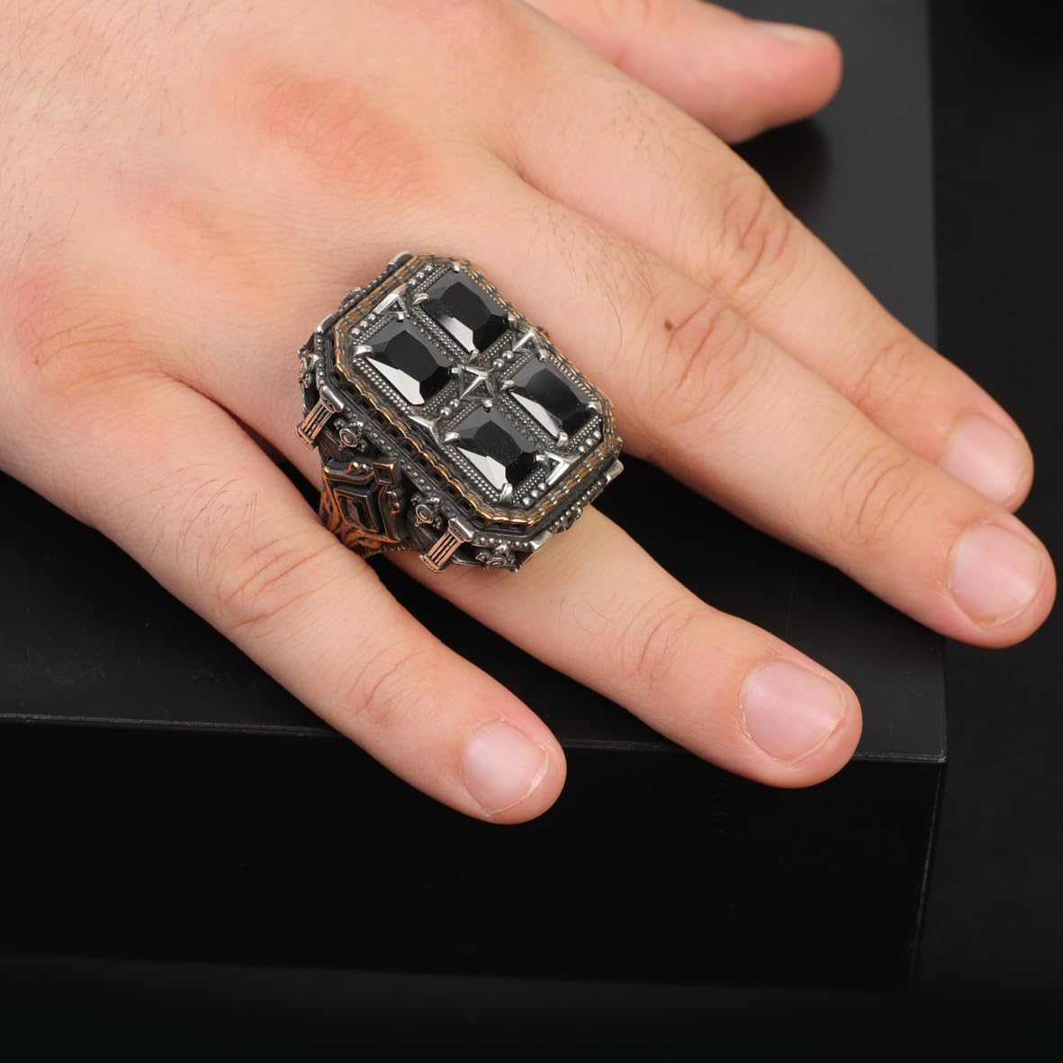 Handmade Onyx Ring Ottoman Style – Large Statement Vintage Gemstone Ring