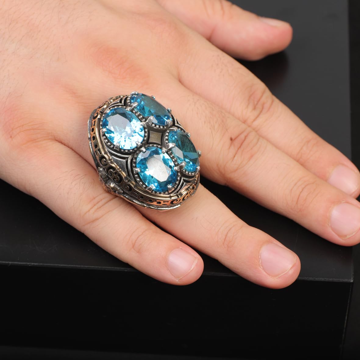 Handmade Aquamarine Dragon Ring Ottoman Style – Large Statement Vintage Gemstone Ring