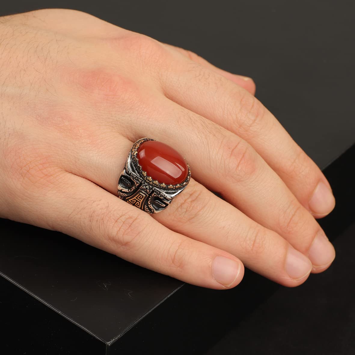 Men Handmade Carnelian Stone Ring