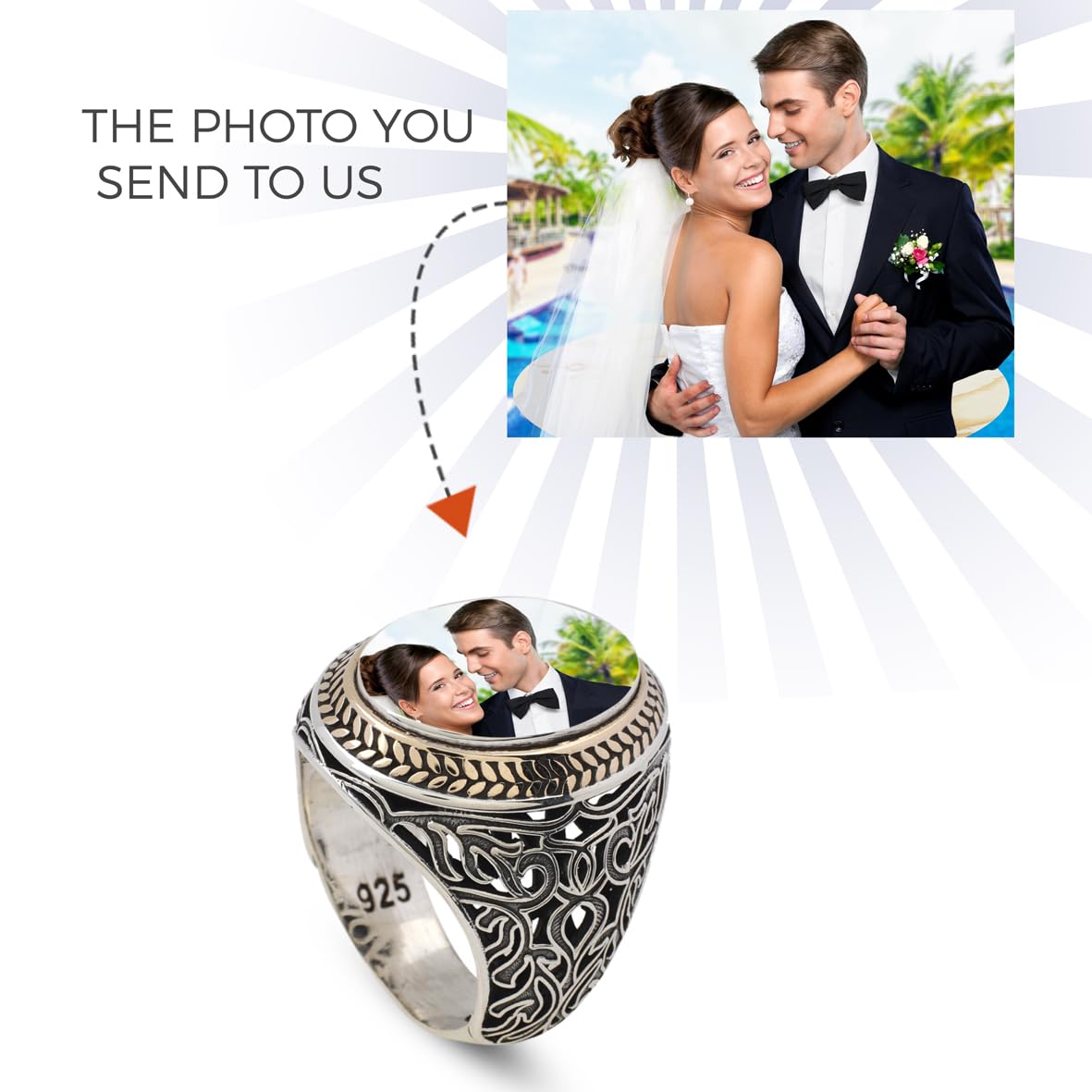 Handmade 925 Sterling Silver Personalized Rings - Custom Photo Ring with Name Engraving