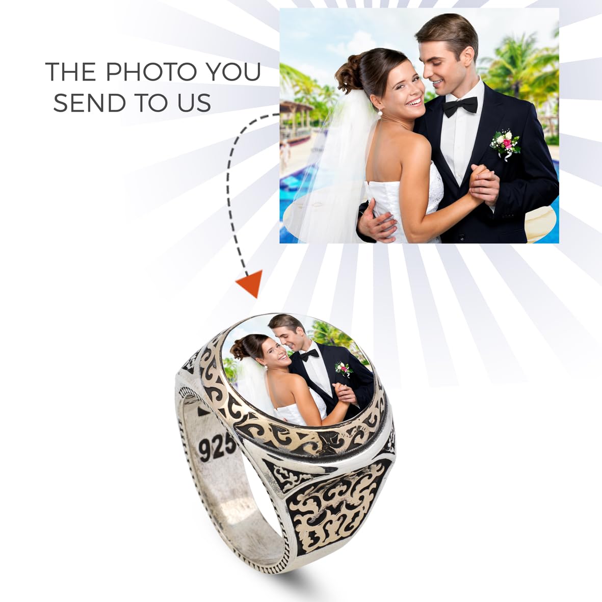 Handmade 925 Sterling Silver Personalized Rings - Custom Photo Ring with Name Engraving