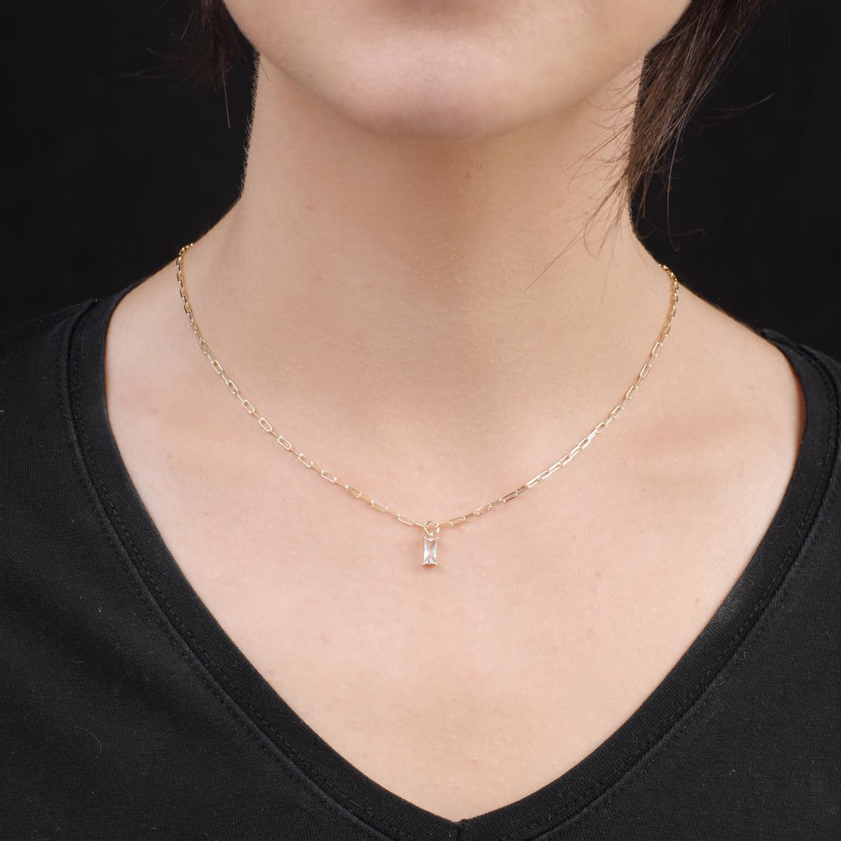 Sterling Silver Necklace with Zircon Stone for Women - Gold Plated Sterling Silver Necklace with Zircon Stone Charm - Birthday Gifts for Women