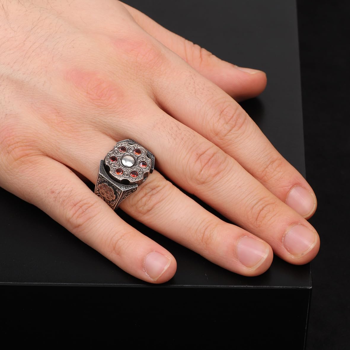 Men's 925 Sterling Silver Ruby Rotating Ring - Ruby Rotating Ring for Men - Birthday Gifts