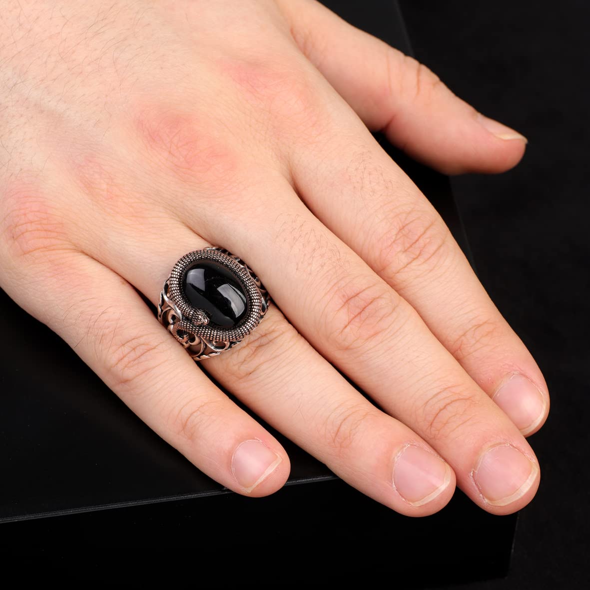Mystical Serpent Onyx and Sterling Silver Snake Ring