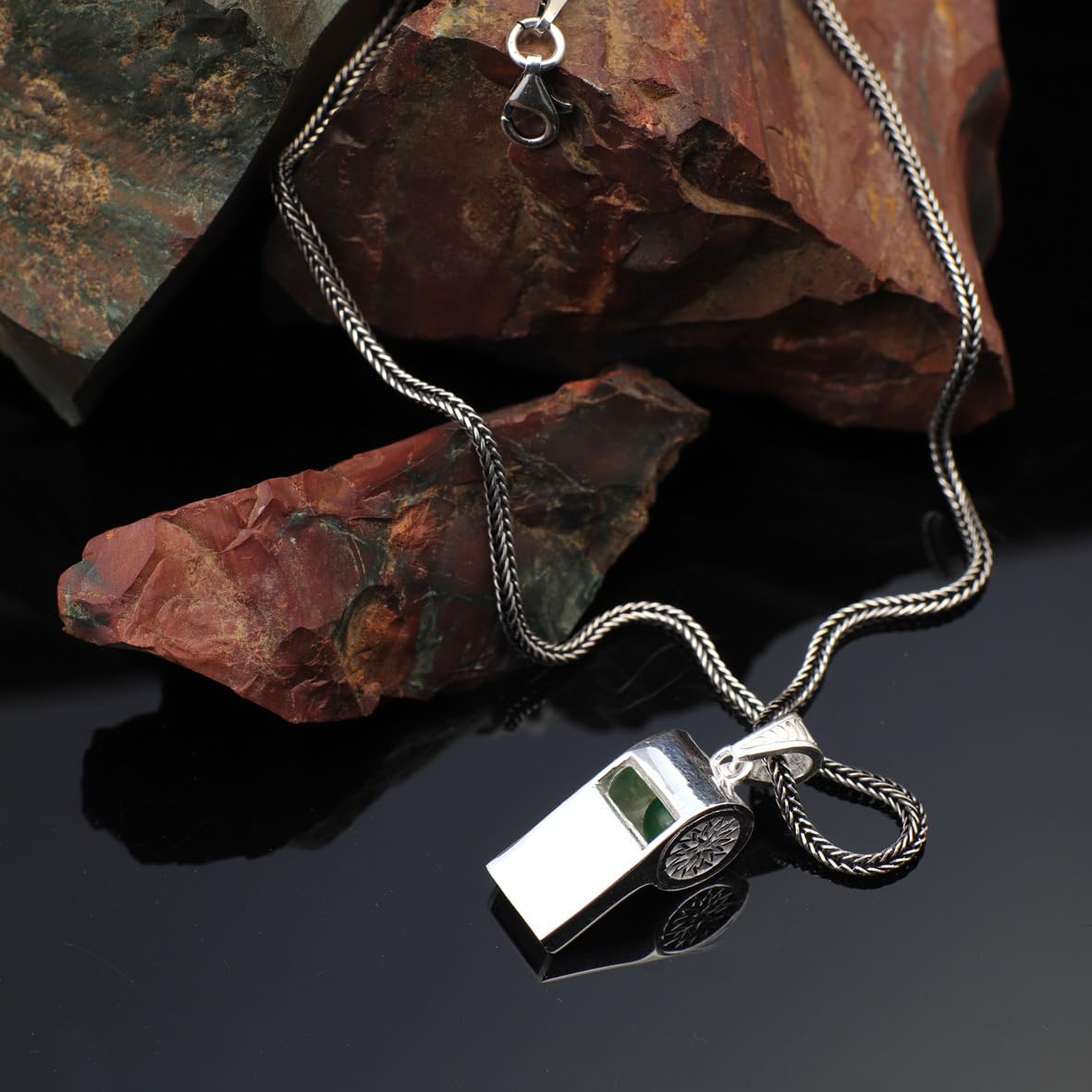 Men’s Whistle Pendant Necklace - Sterling Silver Gothic Biker Necklace with Silver Chain &Free Polishing Cloth - Handcrafted Silver Necklace