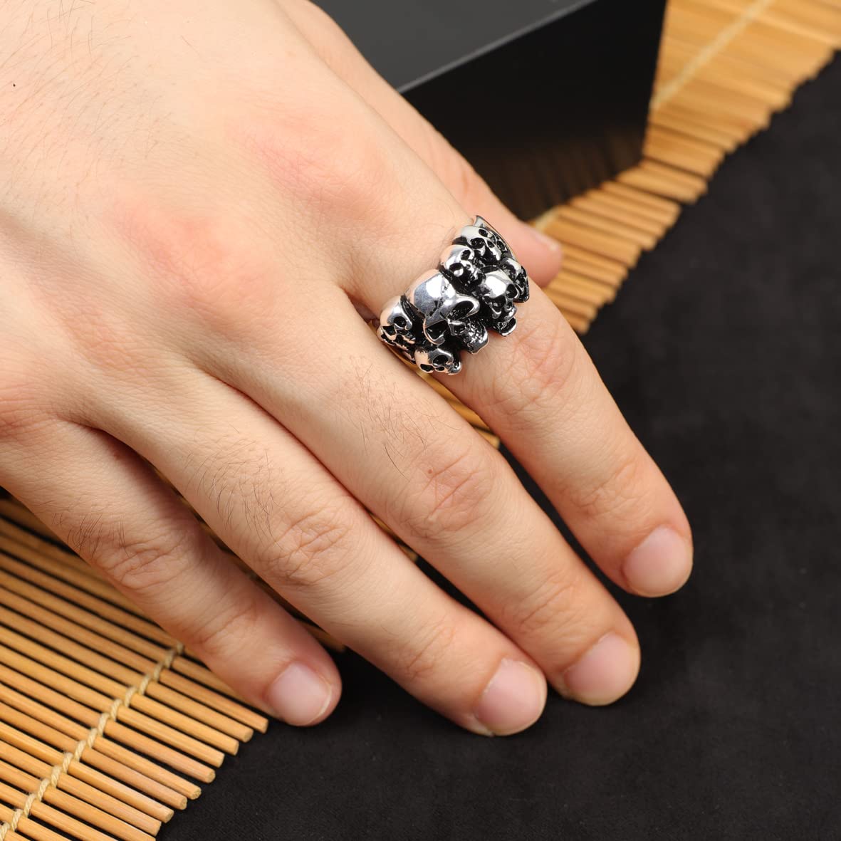 Skulls Handmade Sterling Silver Men Biker Ring