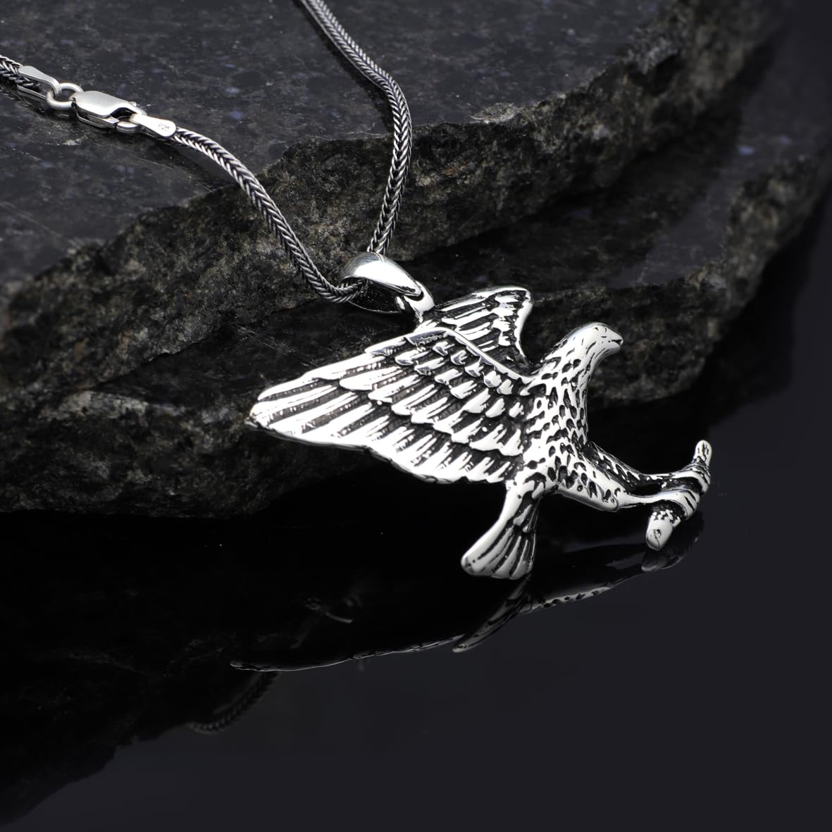 Sterling Silver Eagle Necklace for Men - Animal Jewelry - Complete with Men's Silver Chain - Birthday Gifts
