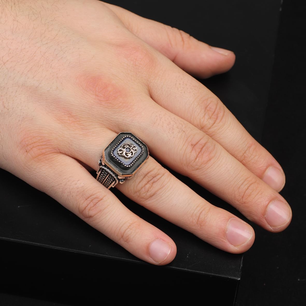 Handmade Vintage Sapphire Ring for Men - Polished 925 Sterling Silver Turkish Gemstone Engagement Ring with Silver Polishing Cloth Gift
