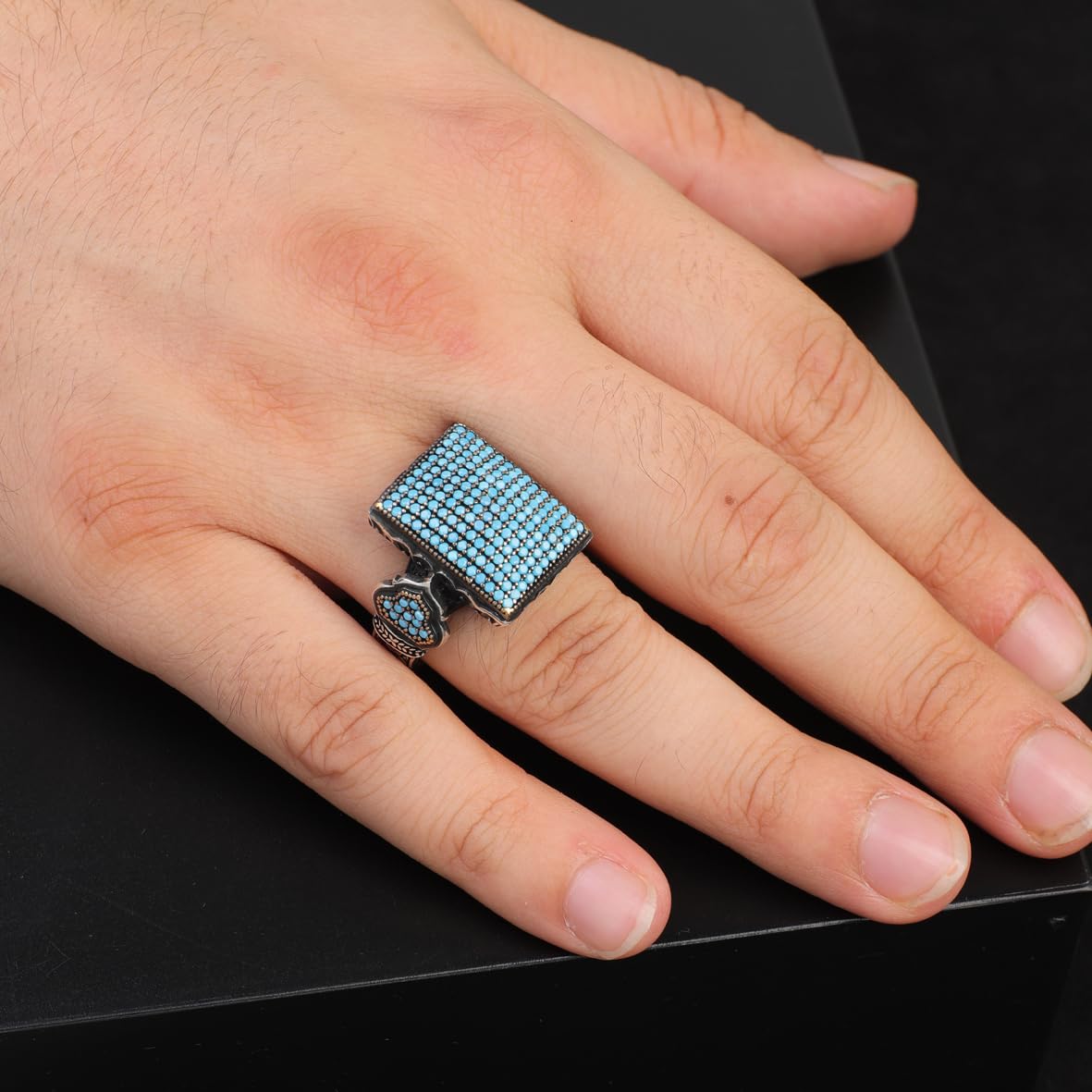 Men's Turquoise Rings with Micro Stone