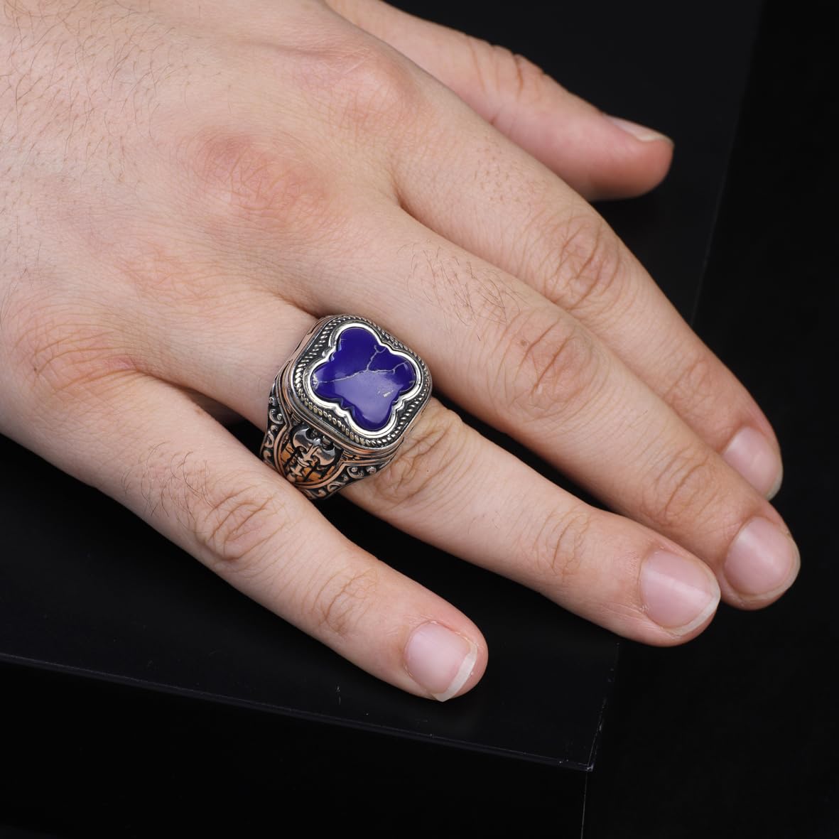 Handmade Vintage Lapis Lazuli Ax Ring - 925 Sterling Silver Men's Gemstone Ring - 925 sterling silver rings for men - Birthday Gifts