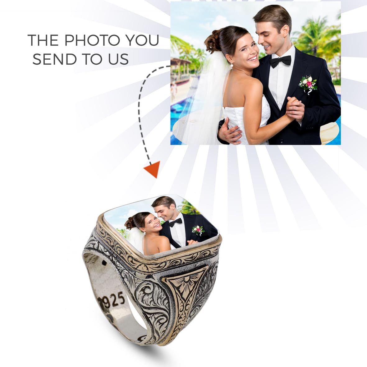 Handmade 925 Sterling Silver Personalized Rings - Custom Photo Ring with Name Engraving