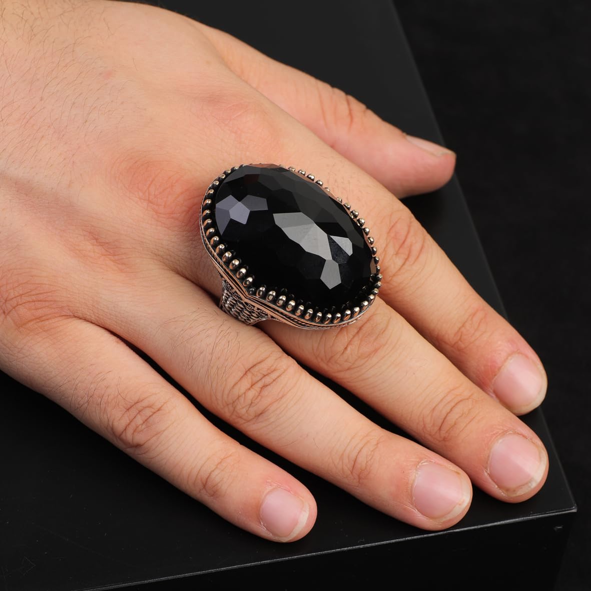 Vintage Black Onyx Ring with Large Oval Stone