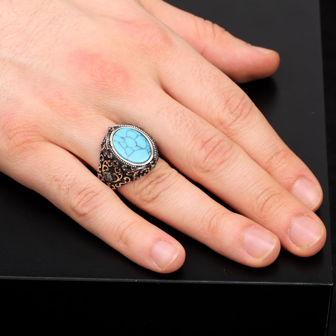 925 Sterling Silver Rotating Turquoise Ring - Men's Rotating Turquoise Scorpion Ring - Handcrafted 925 Sterling Silver Jewelry - Birthday Gifts