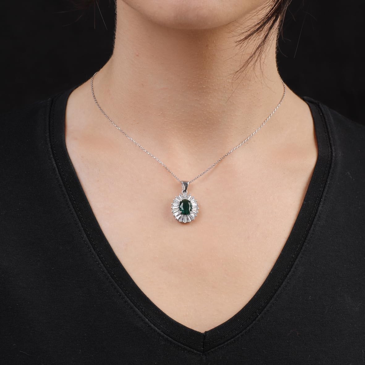 Sterling Silver Baguette Necklace - Sterling Silver Aesthetic Jewelry for Women - Cute Baguette Necklace in Sterling Silver