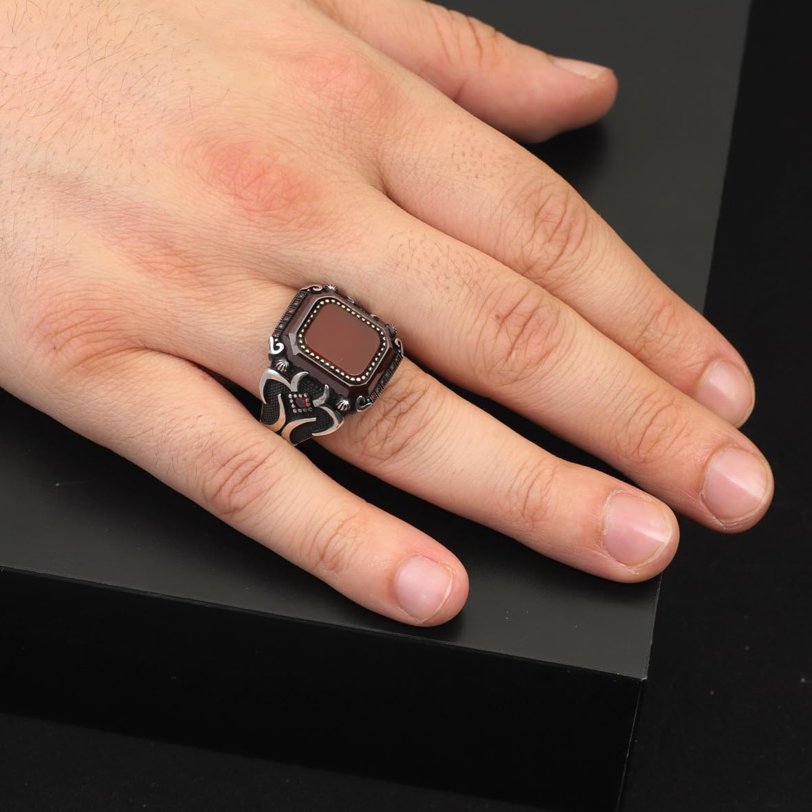 Vintage Carnelian Ring for Men - 925 Sterling Silver Turkish Gemstone Engagement Ring