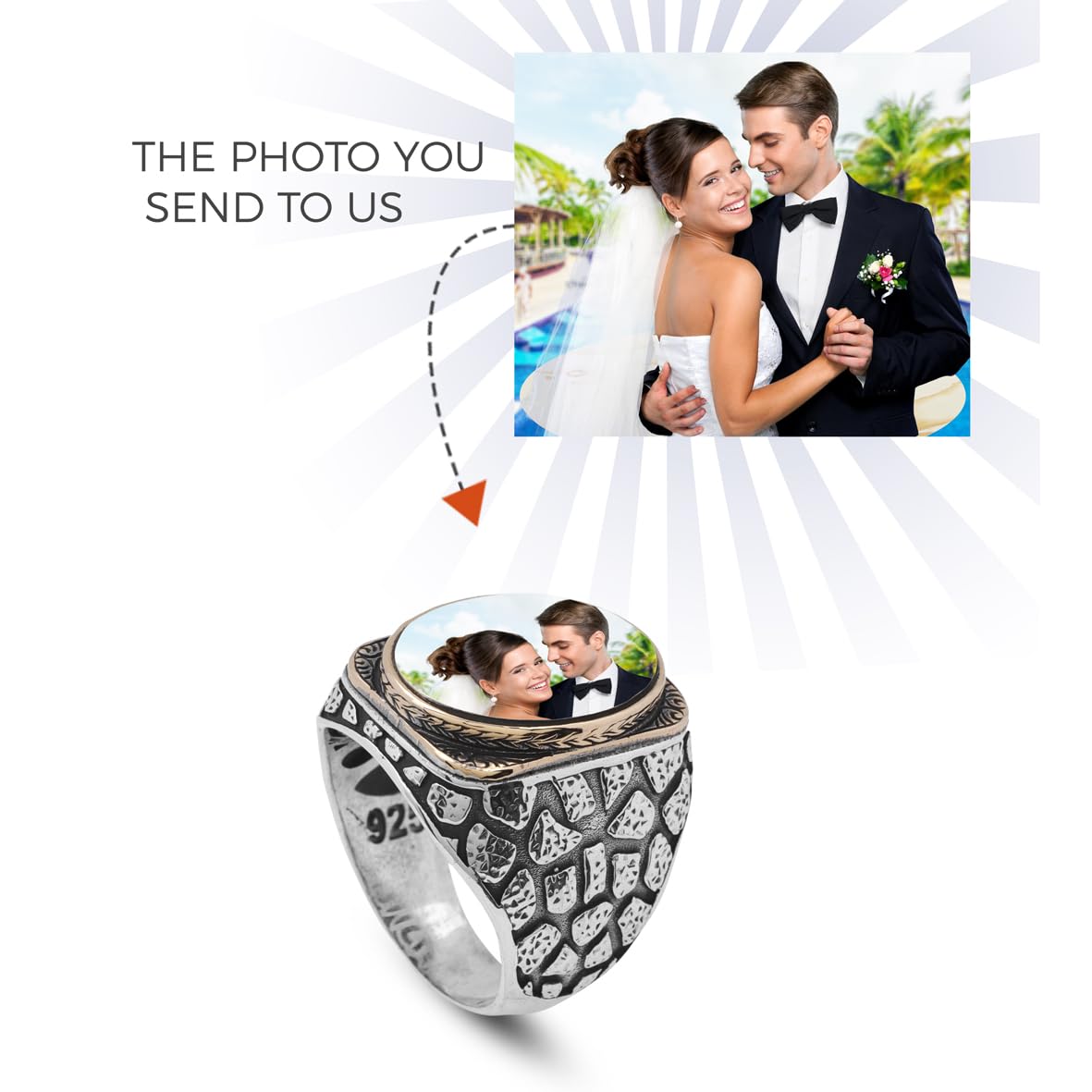 Handmade 925 Sterling Silver Personalized Rings - Custom Photo Ring with Name Engraving