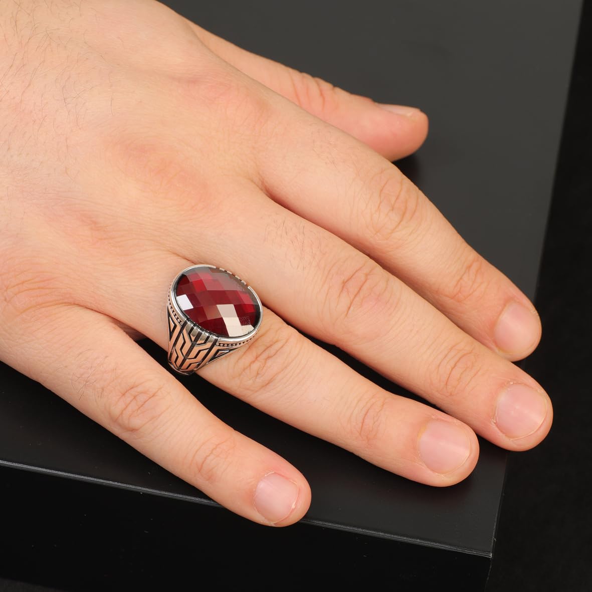 Garnet Ring Ottoman Vintage Ring Sterling Silver Ring Pinky Ring Silver Signet Ring Gemstone Ring Ottoman Statement Ring Vintage Ring Gift for Him