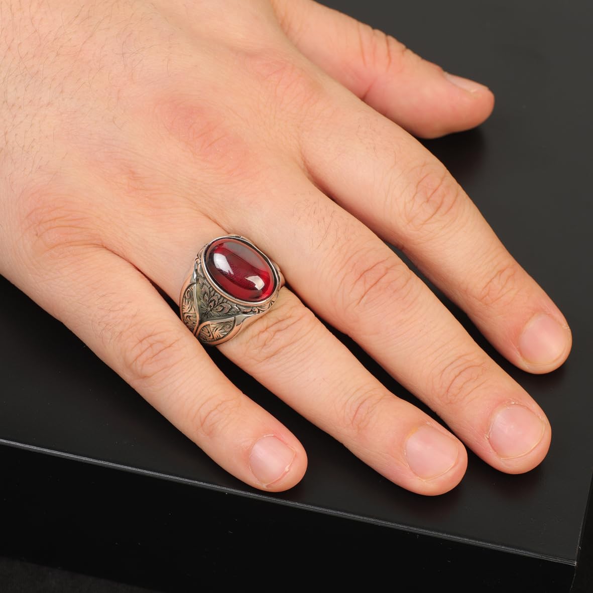 Ruby Ring Ottoman Vintage 925 Sterling Silver Ring Engagement Promise Ring for Him Gemstone Ring Gift for Husband