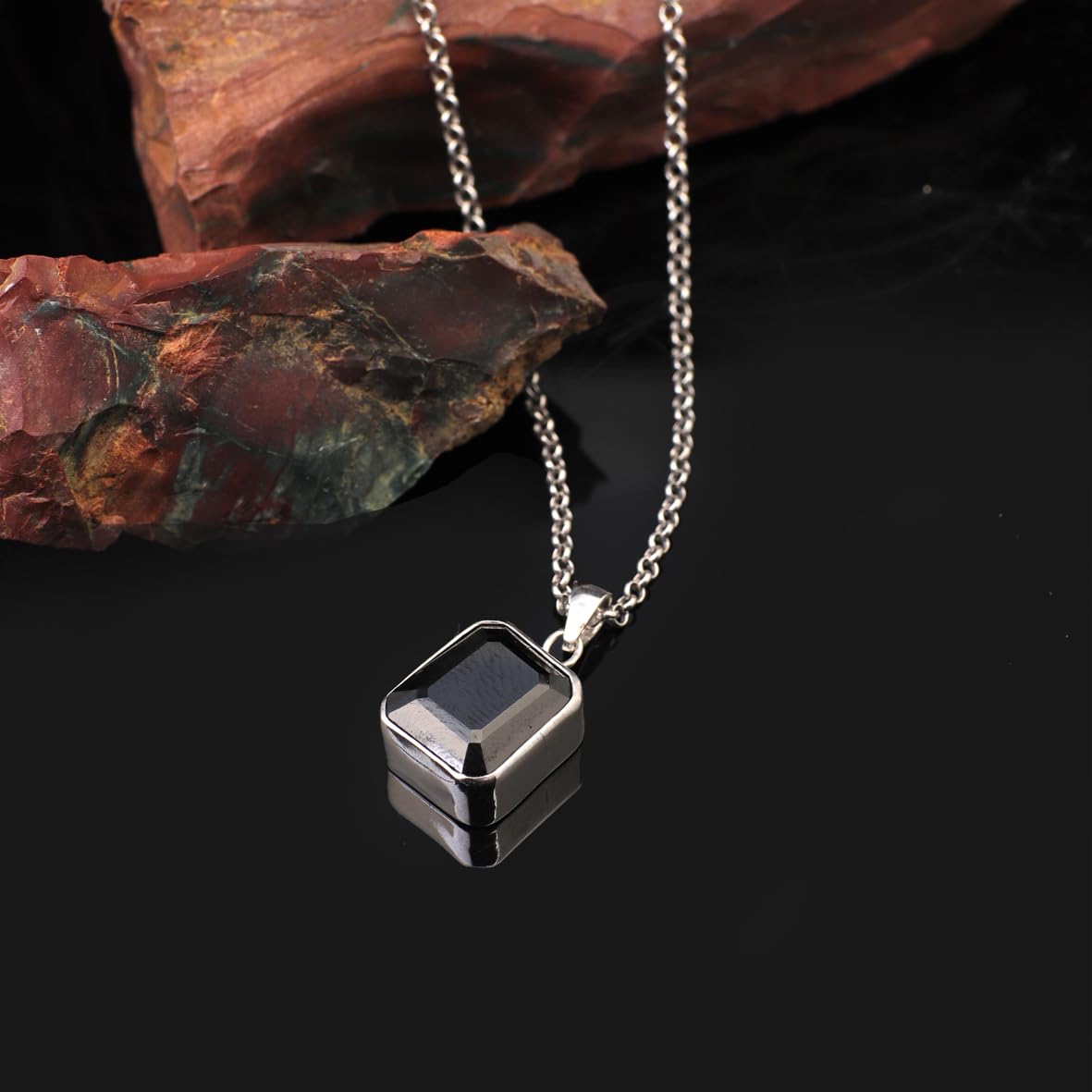 Onyx Necklace Men’s Pendant in Sterling Silver – Gemstone Necklace with Polished Finish