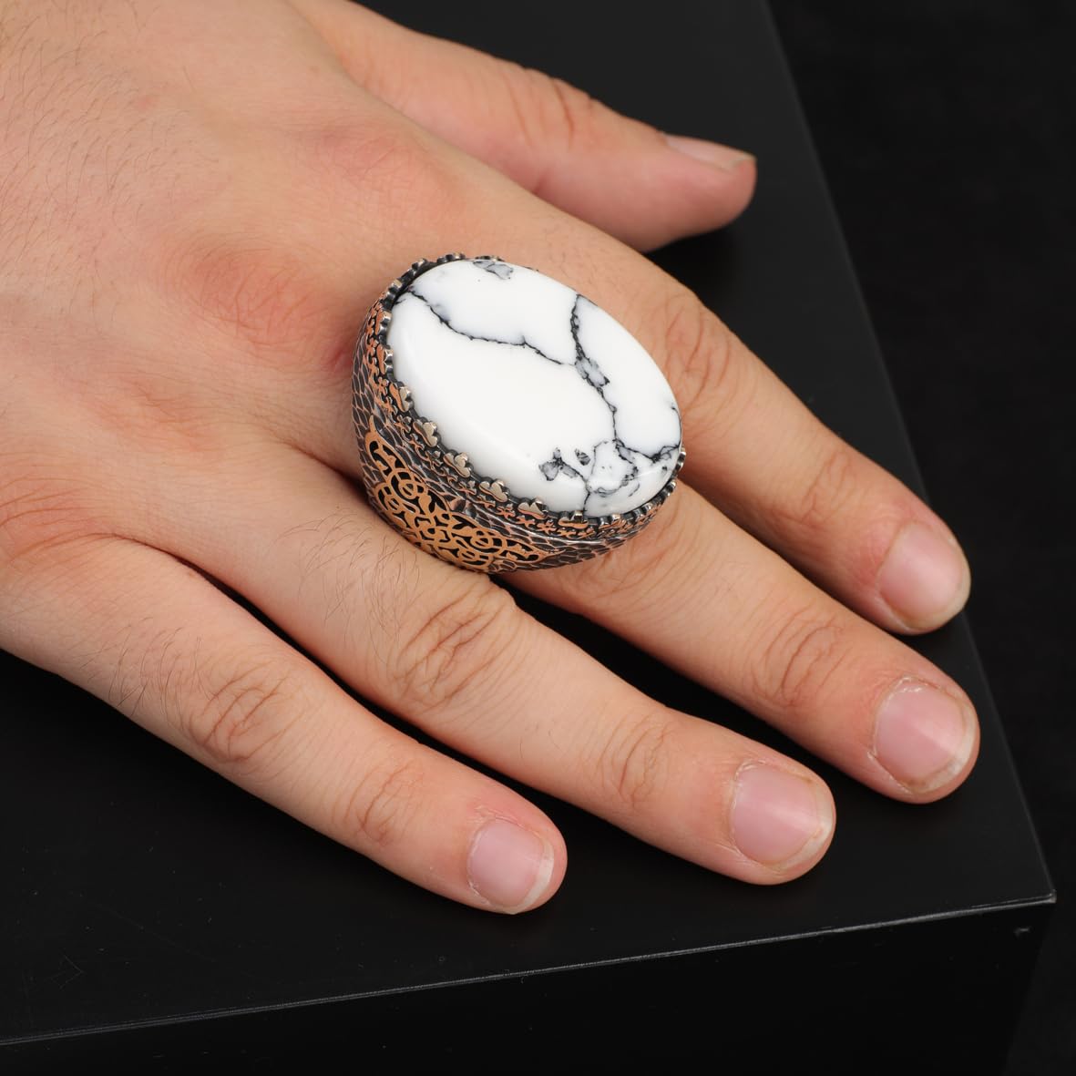 White Turquoise Ring for Men