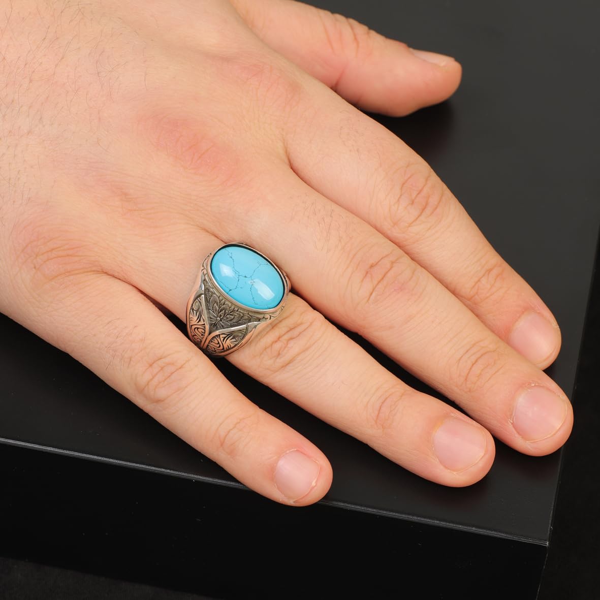 Mens Turquoise Ring Gemstone Ring Ottoman Statement Ring Vintage Ring Pinky Ring Sterling Silver Ring Gift for Him Handmade