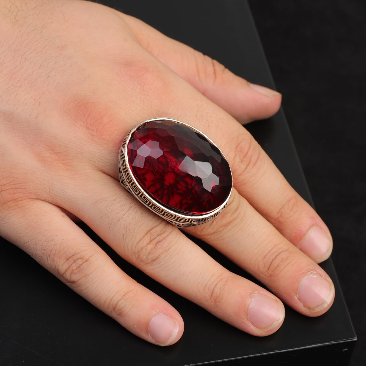 Vintage 925 Sterling Silver Garnet Ring for Men