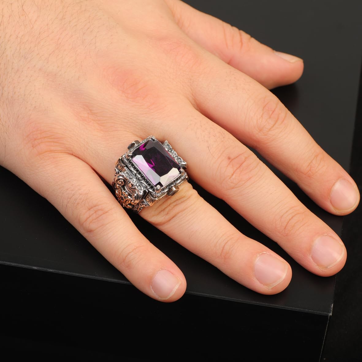 Handmade Amethyst Ring Ottoman Vintage Ring Sterling Silver Ring Chunky Silver Ring Large Statement Gemstone Ring Promise Ring for Him