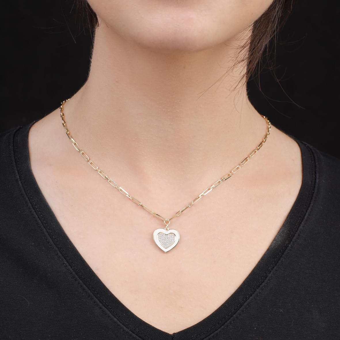 Zircon Stone Heart Necklace - Gold Plated and Sterling Silver Heart Pendant for Women - Dainty Gold Plated and Sterling Silver Necklace - Birthday Gifts for Women